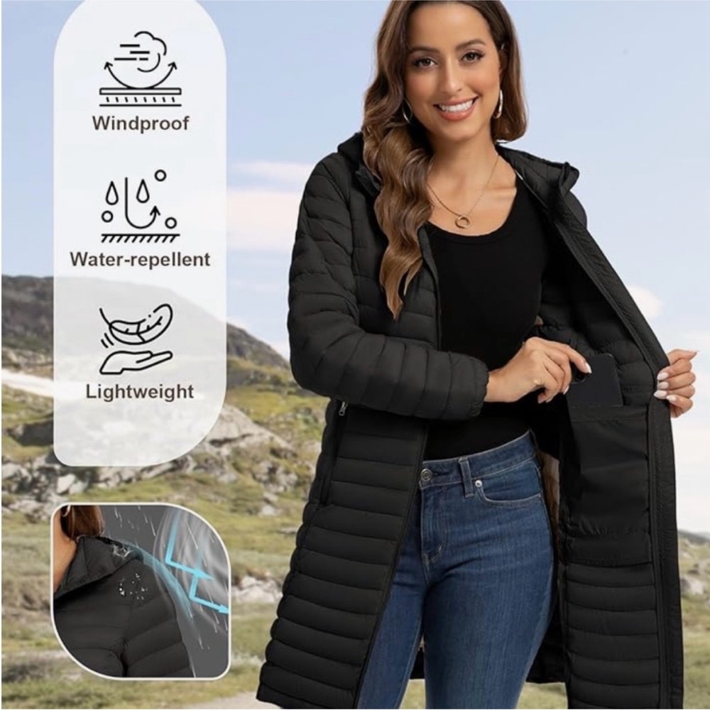 Royal Matrix Women's Black Lightweight Puffer Hooded Jacket M